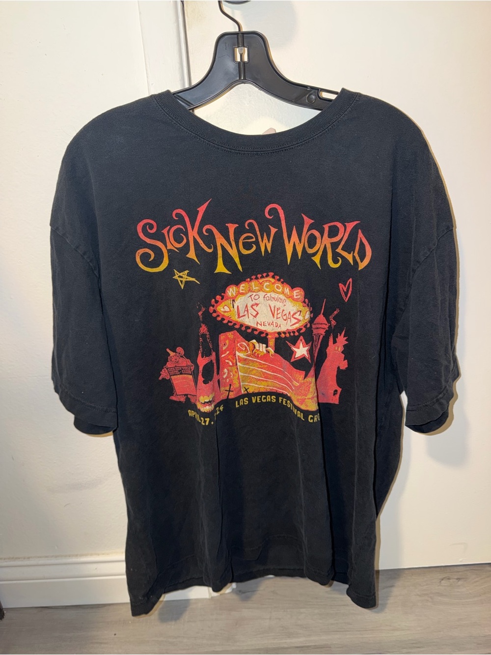 Gildan Black Short Sleeve Tee with Red and Yellow Las Vegas Graphic